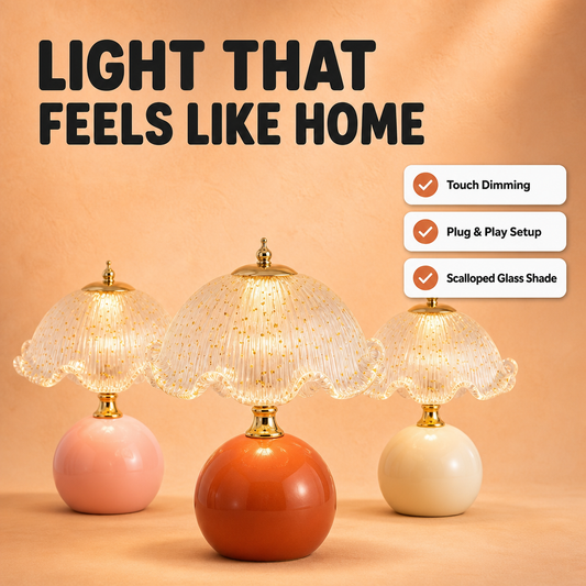 Aurora Bloom Lamp — Scalloped Glass Touch-Dim Table Lamp